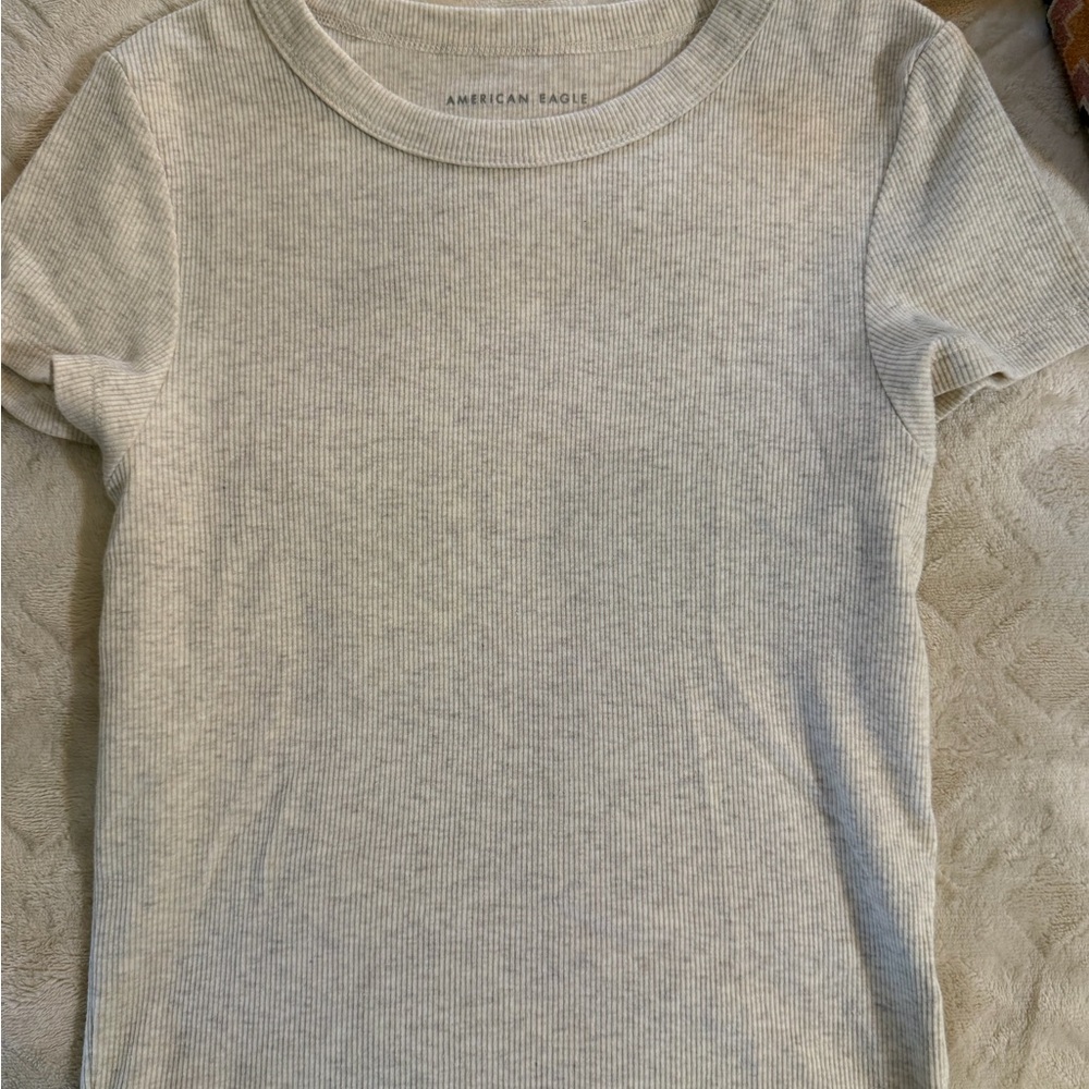 American Eagle Outfitters Cream Ribbed T-Shirt